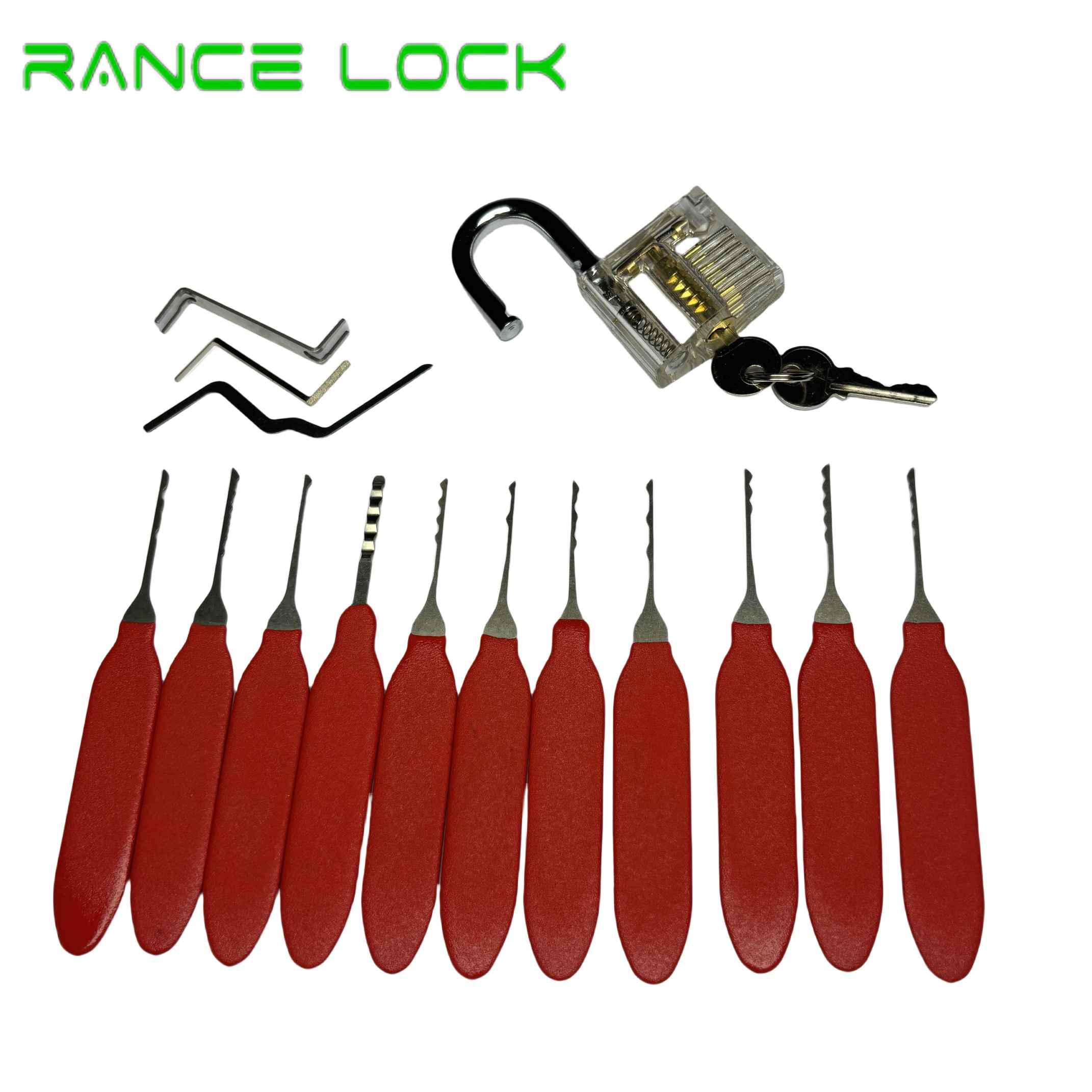 11+3 PSC Red Color Handle Metal Lock Pick Set for Professional Locksmith Tools