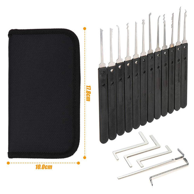 Lock picking set application scenario showing professional locksmith tools in use